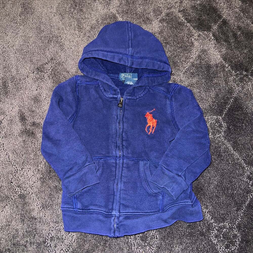 Vintage Polo Ralph Lauren Navy Blue Full Zip Hoodie 18M With Big pony